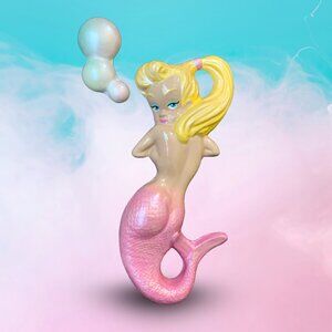 Retro Chalkware Mermaid with Bubbles - PINK - Rockabilly Bathroom Decor